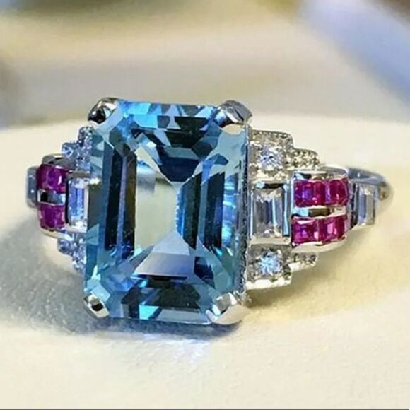 Last one! Main Event Aquamarine and pink topaz in rose gold Statement cocktail 7 - Picture 4 of 11